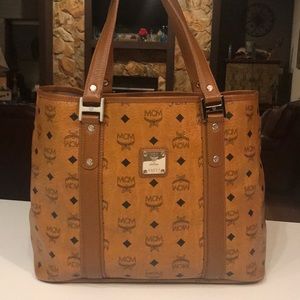 Authentic MCM Cognac Leather Tote Shoulder Bag